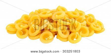 Group Of Dischi Pasta Shapes Made From Durham Wheat Isolated On A White Background