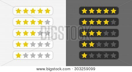 Five Yellow Stars Customer Product Rating. Icon Fow Web Applications And Websites On Black And White