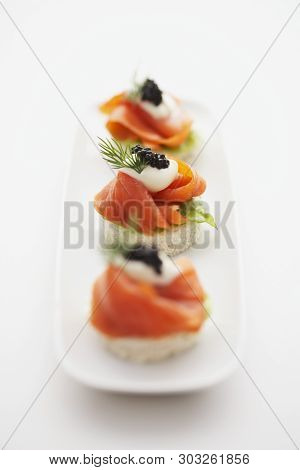 Smoked Salmon & Caviar Canapé With Crème Fraîche
