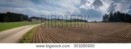 Freshly Plowed Fields In Spring In The Waldviertel In Austria