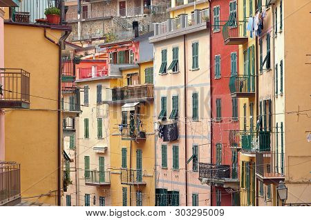 View Of The Colored Houses Of Riomaggiore, Cinque Terre, Liguria, Italy