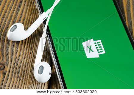 Helsinki, Finland, May 4, 2019: Microsoft Excel Application Icon On Apple Iphone X Screen Close-up. 