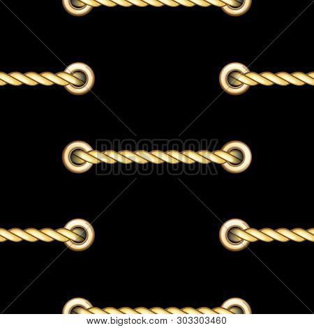 Golden Horizon Straped Ropes With Metal Eyelets Seamless Pattern.