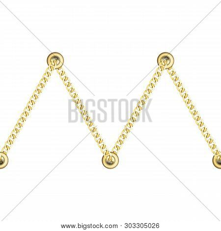 Golden Zig Zag Straped Chains With Metal Eyelets Seamless Pattern.