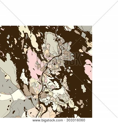 Map Of Kuopio Finland, Art Map Print Template. Brown Colored Version For Apps, Print Or Web Backgrou
