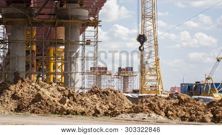 Construction Of An Overpass Bridge. Reinforced Concrete Structures.
