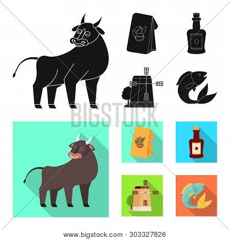 Vector Design Of  And Historic Sign. Collection Of  And Country Stock Vector Illustration.