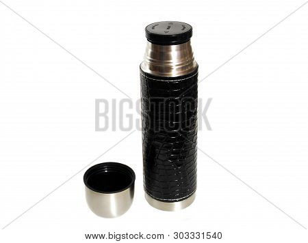 Stainless Steel Thermos On A White Background