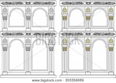Iconostasis, Architectural Object, Orthodox, Black-white And Color Vector Illustration