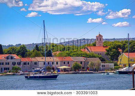 Island Of Krapanj Waterfront View, Sibenik Archipelago Of Croatia
