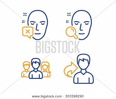 Teamwork, Face Search And Face Declined Icons Simple Set. Share Sign. Group Of Users, Find User, Ide