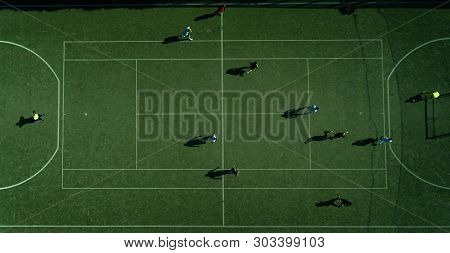 Top View Of The Football Playground During The Match