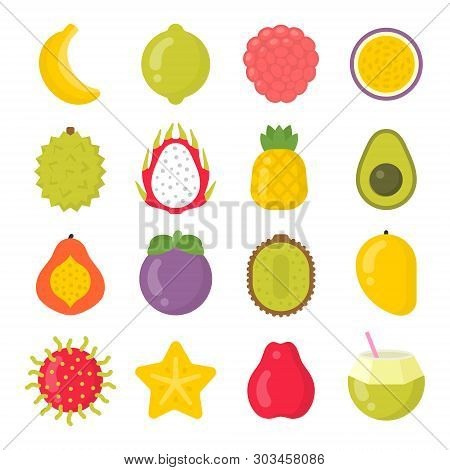 Exotic Fruits Isolated Colorful Vector Icons Set