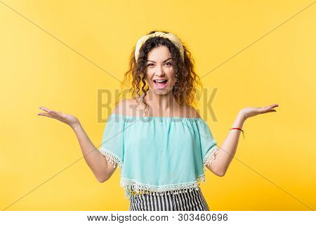 Voila. Happiness Joy Optimism Achievement Success. Body Language Gesture. Excited Boho Woman Open Pa