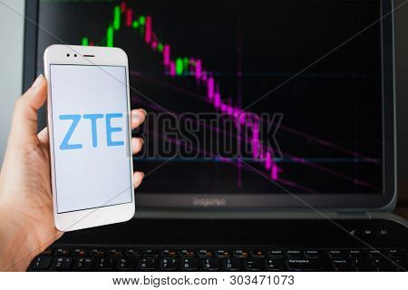 Saint Petersburg, Russia - May 27, 2019: Zte Securities Analytics, Concept. Crisis In Securities Mar