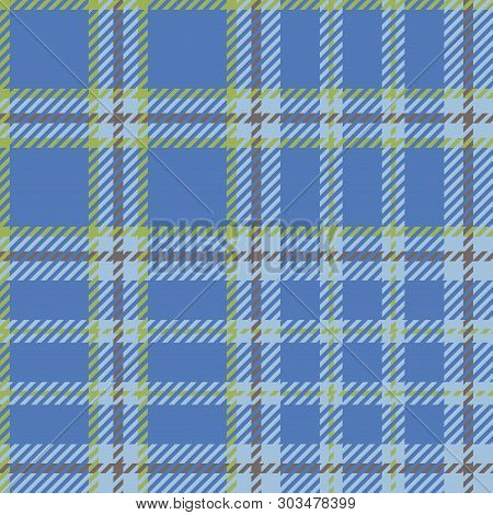 Plaid Madras Seamless Pattern. Blue Tartan Textile Background