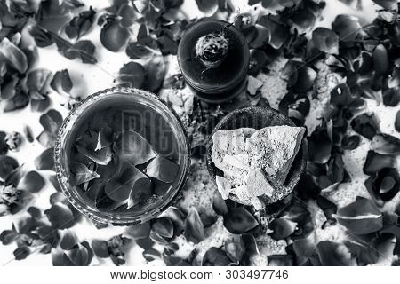 Rose Water Face Pack Isolated With Rose Petals Well Mixed With Mulpani Mitti Or Fuller's Earth In A 