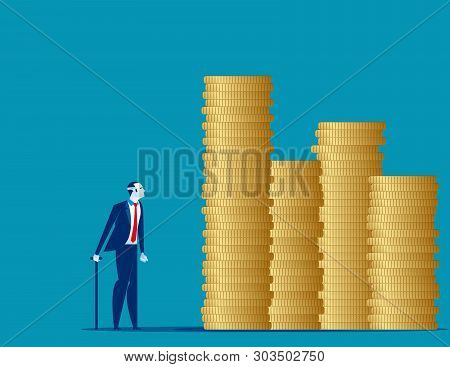 Old Man Looking At His Savings. Concept Business Vector Illustration.