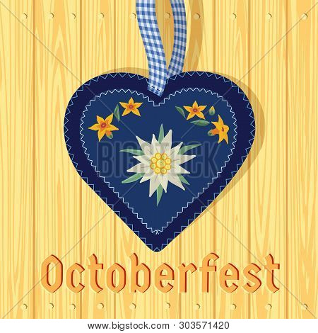 Hand Drawn Edelweiss Flower In Blue Heart. Vector Star Shape National Alps Symbol Cartoon Icon. Bava