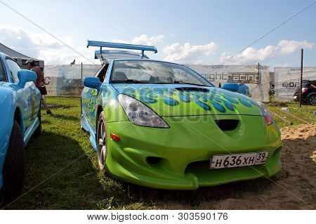Moscow, Russia - May 25, 2019: Tuned Car Toyota Celica T23 With Airbrushing Blue And Green In The Fo