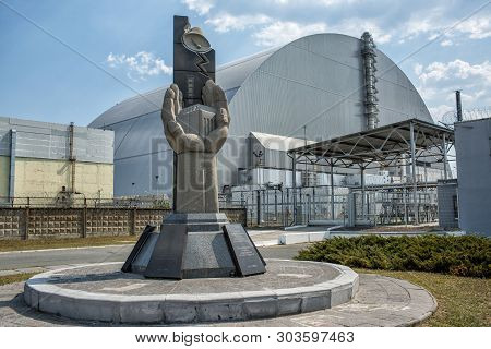 Ukraine, Chernobyl - August 19, 2017: Monument Near The Fourth Power Unit Of Chernobyl Npp