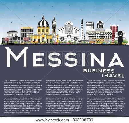 Messina Sicily Italy City Skyline with Color Buildings, Blue Sky and Copy Space. Business Travel and Concept with Modern Architecture. Messina Cityscape with Landmarks. 