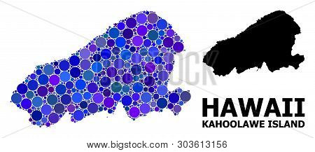 Blue Circle Dot Mosaic And Solid Map Of Kahoolawe Island. Vector Geographic Map Of Kahoolawe Island 