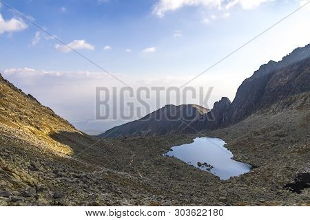Hiking In High Tatras Mountains, Slovakia. Vysne Wahlenbergovo Pleso Lake (2154m) In Furkotska Valle