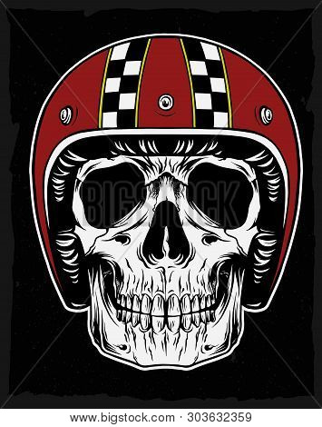 Skull With Retro Helmet Stock Vector Illustration