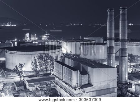 Power Station In Hong Kong City At Night