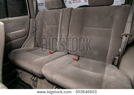 Novosibirsk, Russia - May 28, 2019:  Suzuki Vitara, Close-up Of The Beige  Rear Seats. Photography O