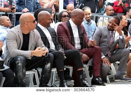 LOS ANGELES - MAY 28:  Vin Diesel, Jamie Foxx, Tyrese Gibson, F Gary Gray at the F. Gary Gray Star Ceremony on the Hollywood Walk of Fame on May 28, 2019 in Los Angeles, CA