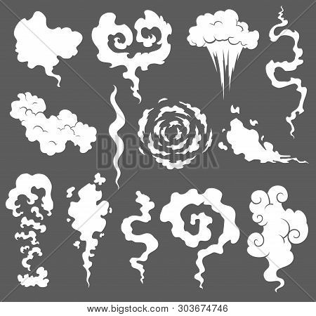 Bad Smell. Smoke Clouds. Steam Smoke Clouds Of Cigarettes Or Expired Old Food Vector Cooking Cartoon