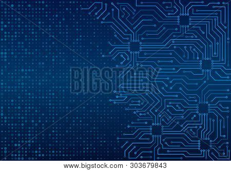 High-tech Technology Blue Background Texture. Circuit Board Minimal Pattern. Science Vector Illustra