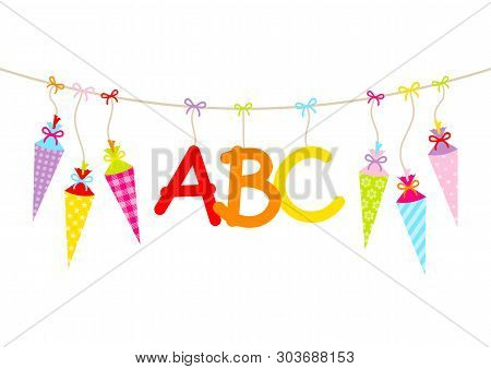 Hanging Colorful School Cornets And Abc Letters