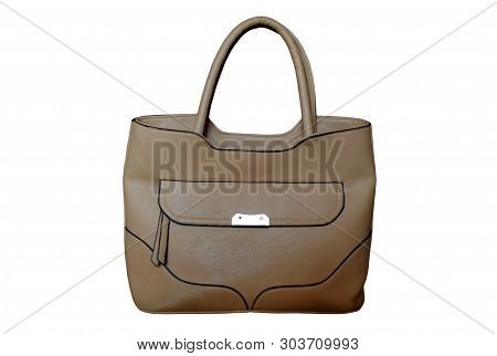 Beige Color Female Bag Close Up On White Background