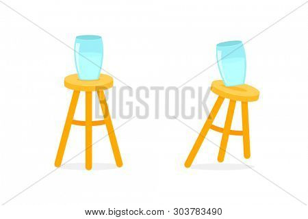 Balanced and unbalanced three legged stool. Clipart image isolated on white background
