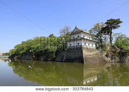 Outer Keep And Moat Of Shibata Castle In Niigata, Japan