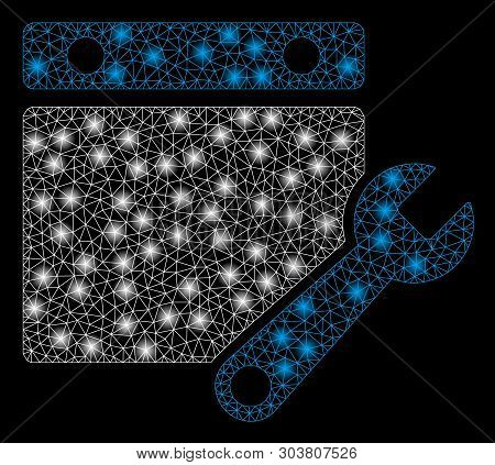 Bright Mesh Calendar Tuning With Glow Effect. Abstract Illuminated Model Of Calendar Tuning Icon. Sh