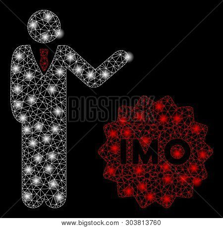 Bright Mesh Businessman Show Imo Token With Glow Effect. Abstract Illuminated Model Of Businessman S