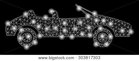 Bright Mesh Cabriolet With Lightspot Effect. Abstract Illuminated Model Of Cabriolet Icon. Shiny Wir