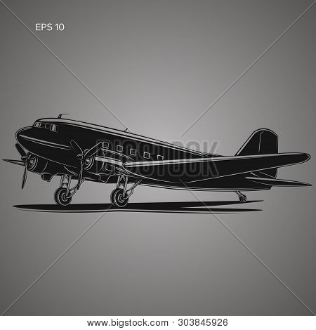 Old Vintage Piston Engine Airliner. Retro Aircraft Icon