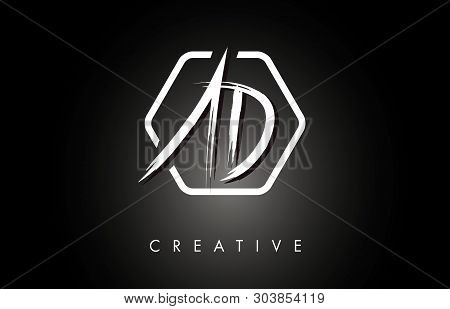 Ad A D Brushed Vector Letter Logo Design With Creative Modern Brush Lettering Texture And Hexagonal 