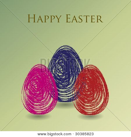 Three Easter Eggs In Green Background
