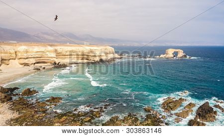 Panoramic Pic Of La Portada, Stones Arch In Antofagasta, Chile Atacama