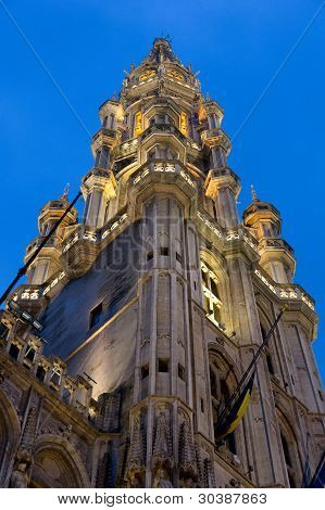 Tower Of The Town Hall Of Grand Place, Brussels