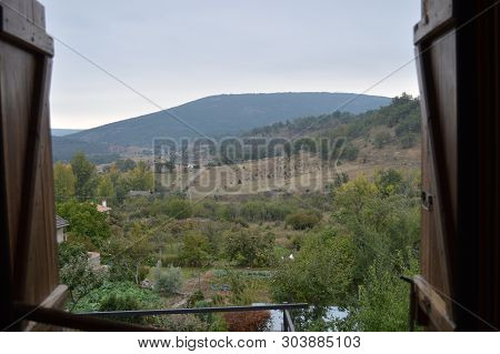 Wonderful Views From A Wooden Window Of A Beautiful Valley In Almiruete. October 18, 2013. Almiruete