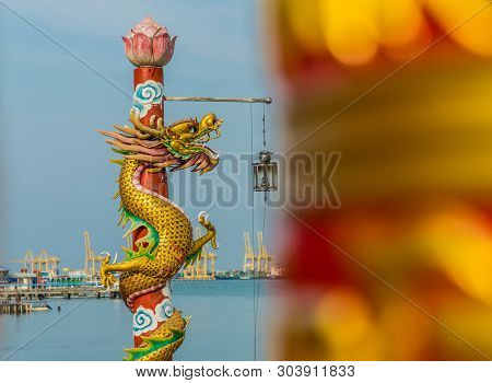 George Town Penang Malaysia. March 2019. Ornate Detail At The Hean Boo Thean Temple By The River In 