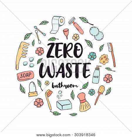 Zero Waste Bathroom Concept. Abstract Design With Green Essentials
