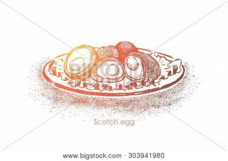 Scottish Traditional Food, British Cuisine Dish, Boiled Egg Smeared In Minced Meat And Fried In Brea